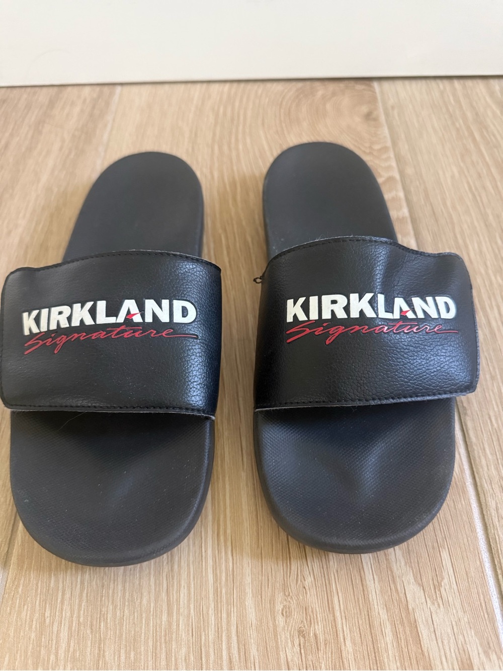 Kirkland Signature Black Slide Sandals with Red Logo